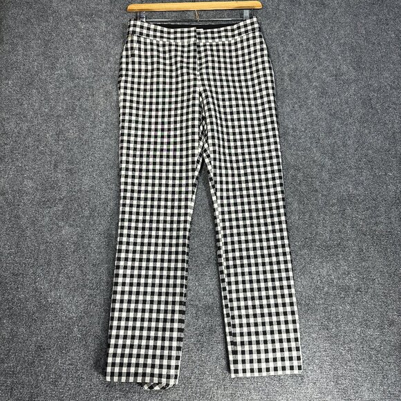 Diane von Furstenberg Pants Womens 6 Black White Check Stretch Pockets Zip Fly - Picture 1 of 10